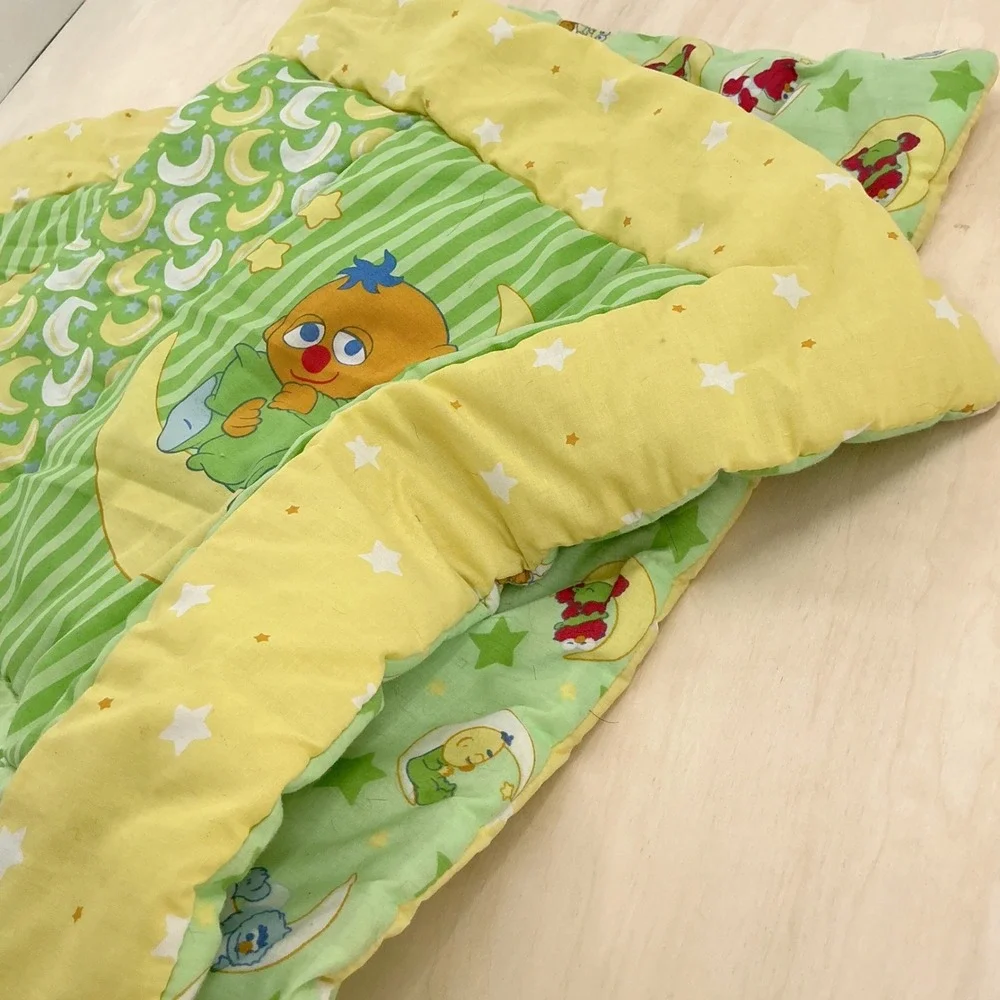 Vintage 90s Sesame Street Baby Quilt Toddler Green Yellow Elmo Big Bird 32